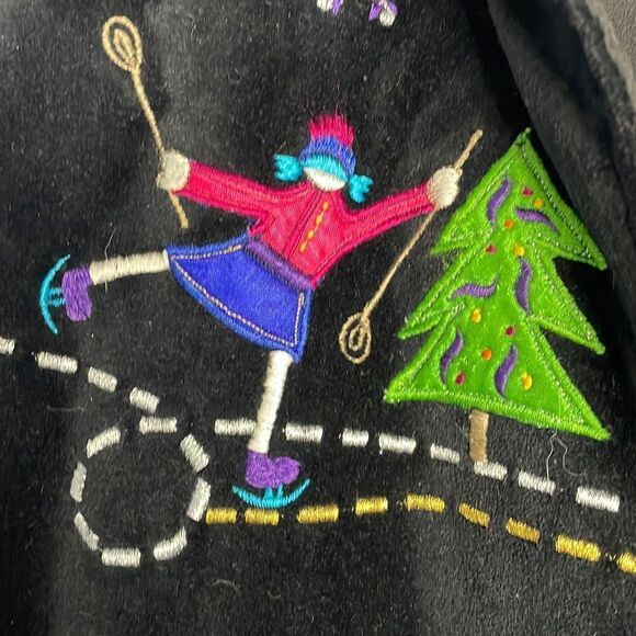 Life Style Embroidered Christmas Vest Black Velvet with Ice Skates Christmas Tee - Picture 3 of 7